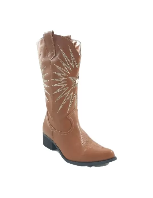 Timbos Zapatos - 122887 Bota Alta tipo Vaquera para Mujer, Color Camel, Botas Vaqueras Mujer Invierno