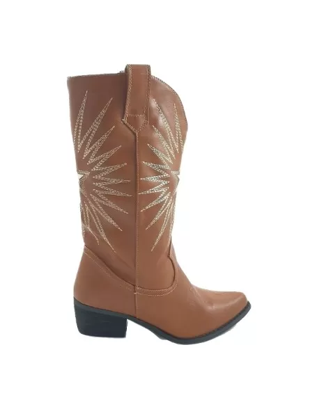 Timbos Zapatos - 122887 Bota Alta tipo Vaquera para Mujer, Color Camel, Botas Vaqueras Mujer Invierno