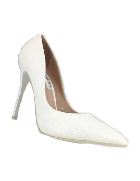 Timbos Zapatos - 118283 Salón Tacón Novia para Mujer, Color Blanco, Material Grabado, Cierre sin Cordones, Colección Novias