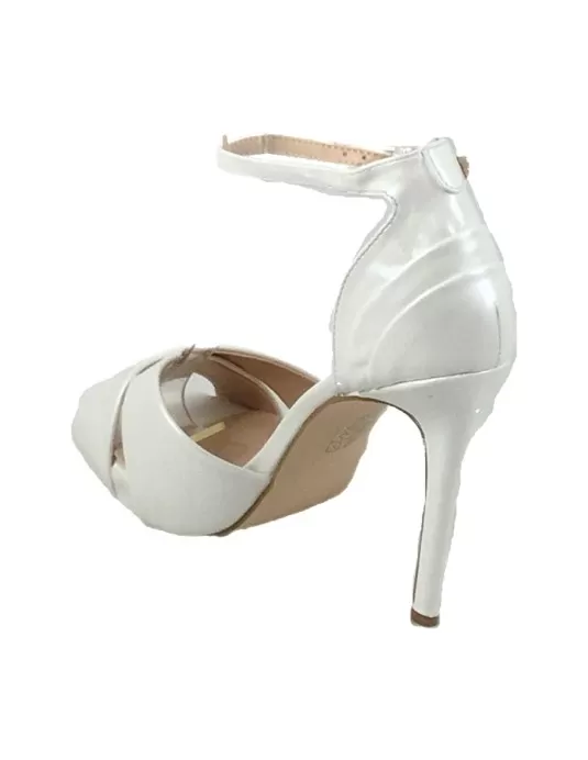 Timbos Zapatos - 120381 Sandalia Tacón Novia para Mujer, Color Blanco, Material Polipiel, Cierre Hebilla, Colección Novias