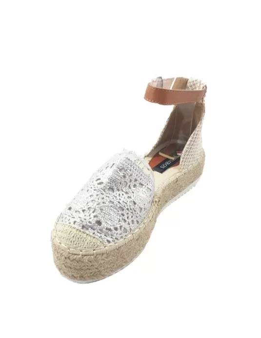 Timbos Zapatos - 123292 Alpargata Esparto, para Mujer, Color Plata, Material Crochet, Cierre Hebilla, Colección Verano