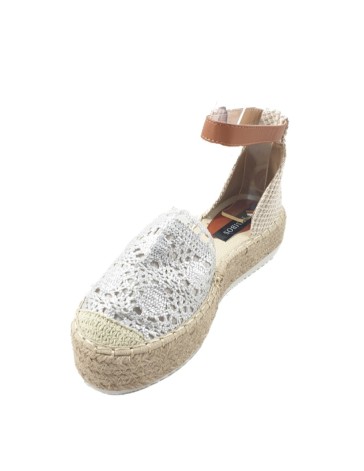 Timbos Zapatos - 123292 Alpargata Esparto, para Mujer, Color Plata, Material Crochet, Cierre Hebilla, Colección Verano