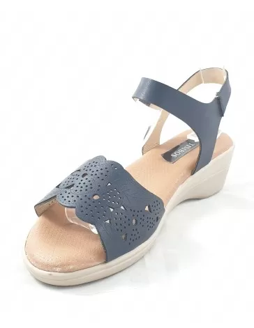 Timbos Zapatos - 123409 Sandalia Cuña Media para Mujer, Color Marino, Material Polipiel, Cierre Velcro, Colección Verano