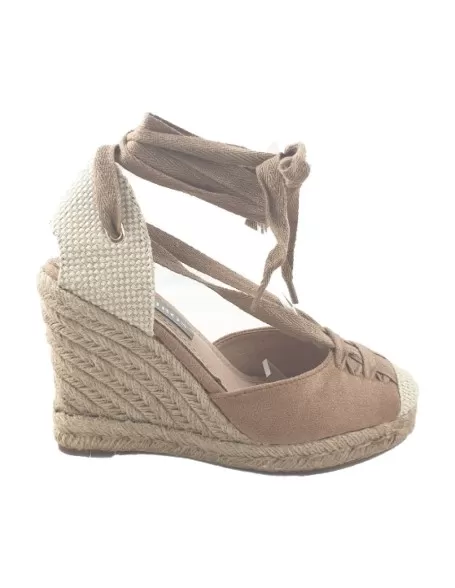 Timbos Zapatos - 123437 Sandalia Cuña Plataforma, para Mujer, Color Taupe, Material Bamara, Cierre Tiras, Colección Verano