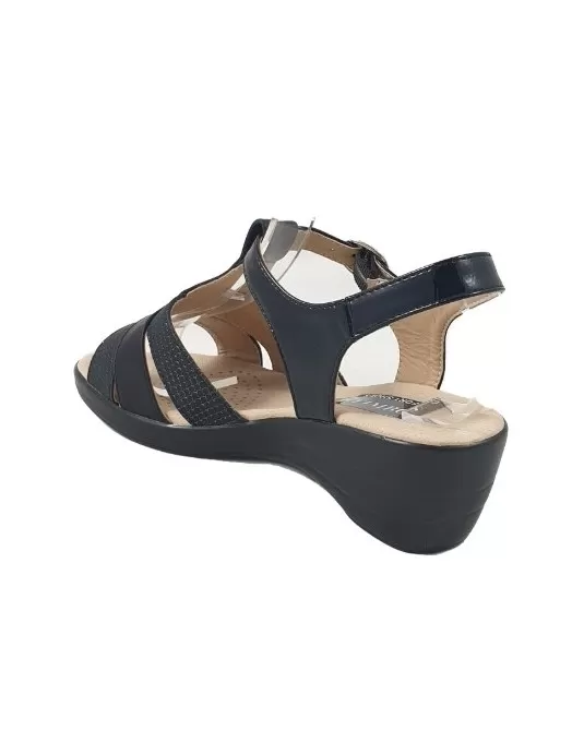 Timbos Zapatos - 123649 Sandalia Cuña Media para Mujer, Color Negro, Material Polipiel, Cierre Hebilla, Colección Verano