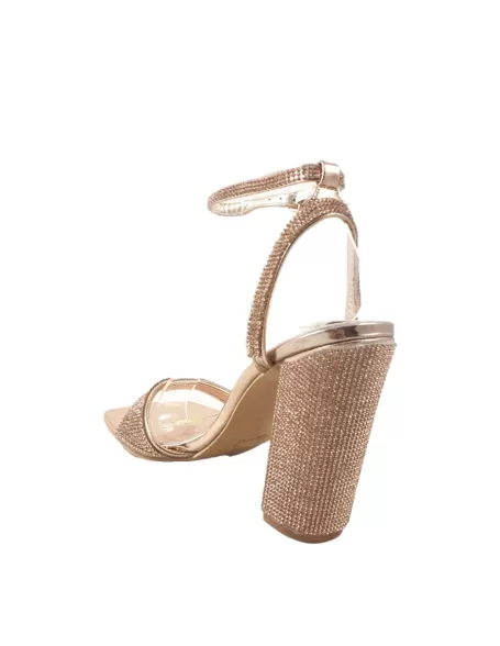 Sandalia de fiesta con tacón ancho en color champagne - Timbos Zapatos