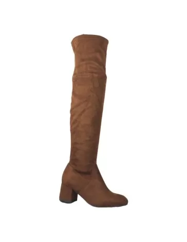 Bota alta tacón para mujer color camel - Timbos zapatos