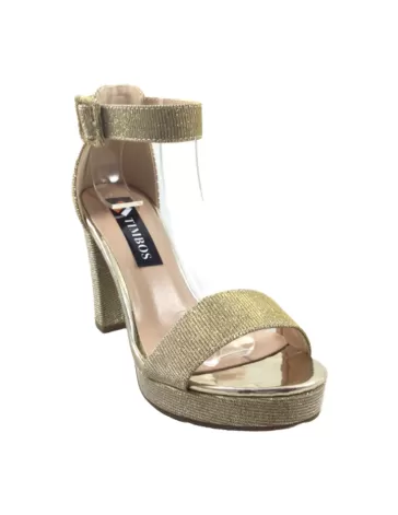 Sandalia de tacón fiesta para mujer color oro - Timbos zapatos