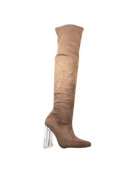 Bota alta tacón para mujer color camel - Timbos zapatos