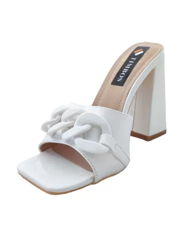 Zueco tacón en color blanco para mujer, colección primavera-verano