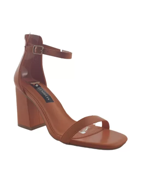 Sandalia tacon ancho de mujer color naranja - Timbos zapatos