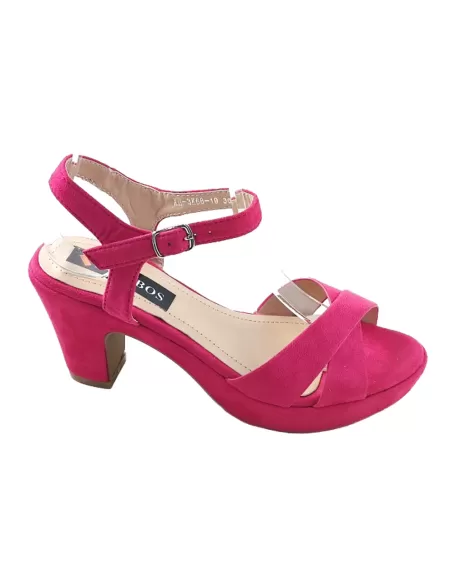 Sandalias vestir mujer tacón bajo color fucsia - Timbos zapatos