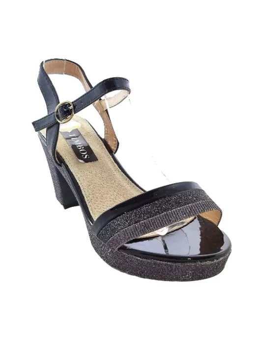 Sandalia plataforma de tacon en color negro - Timbos zapatos