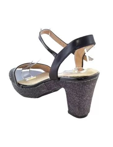 Sandalia plataforma de tacon en color negro - Timbos zapatos
