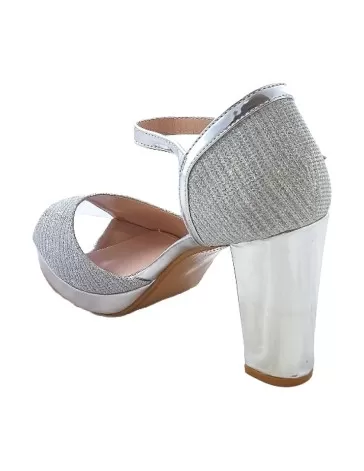 Sandalia tacon fiesta plataforma plata - Timbos zapatos