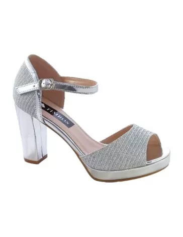 Sandalia tacon fiesta plataforma plata - Timbos zapatos