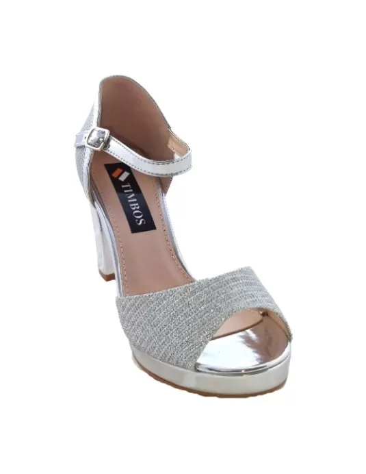 Sandalia tacon fiesta plataforma plata - Timbos zapatos