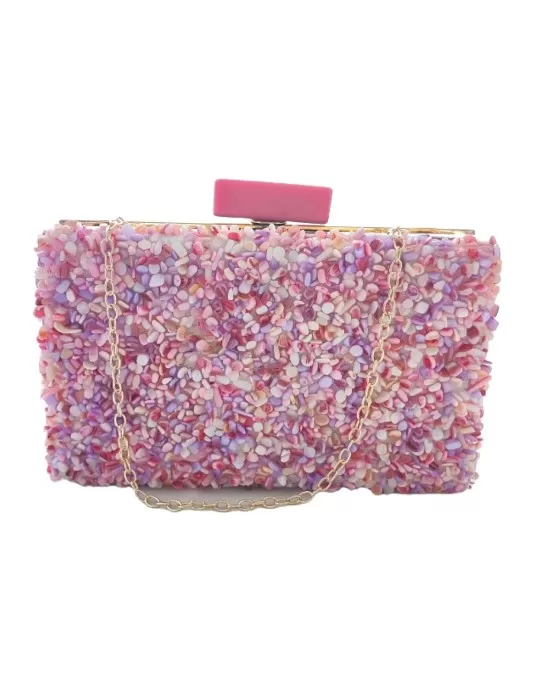 Clutch pedreria de fiesta para mujer color rosa - Timbos zapatos