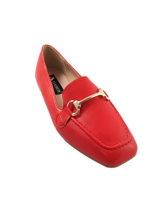 salvar Arsenal cigarrillo Timbos Zapatos Malaga, mocasin comodo de mujer en color rojo polipiel