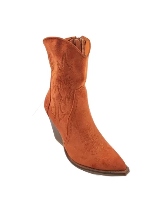 botín tejano mujer color naranja y material bamara Timbos Zapatos Malaga