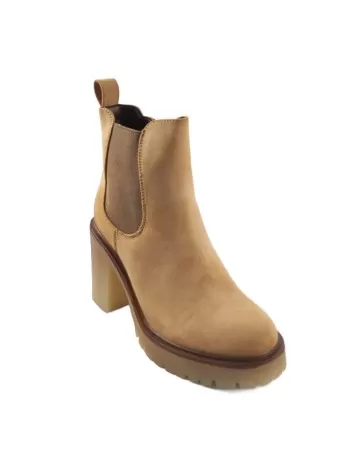 Botín tacón de mujer tipo tejano color camel - Timbos zapatos