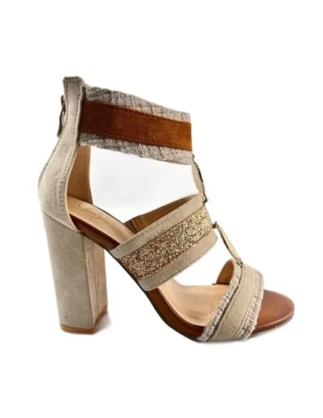 Sandalia tacón ancho mujer color beige - Timbos zapatos