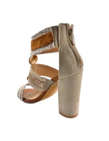 Sandalia tacón ancho mujer color beige - Timbos zapatos
