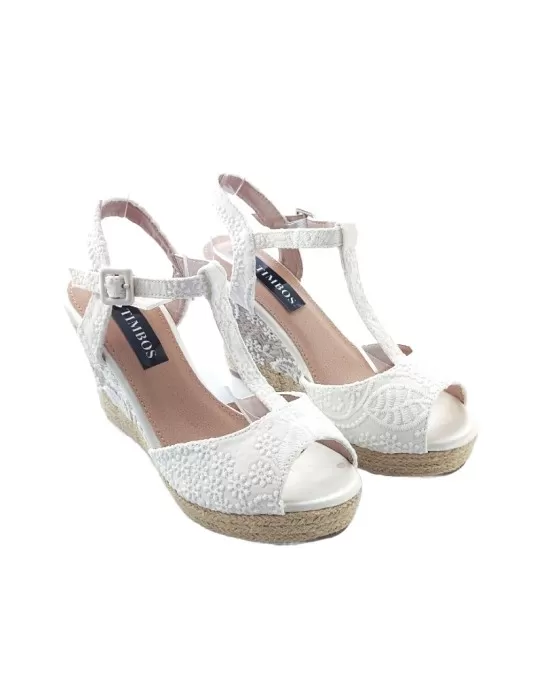 Sandalia para novia cuña esparto color blanco - Timbos zapatos