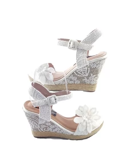 Sandalia cuña esparto para novias color blanco - Timbos zapatos