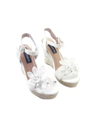 Sandalia cuña esparto para novias color blanco - Timbos zapatos