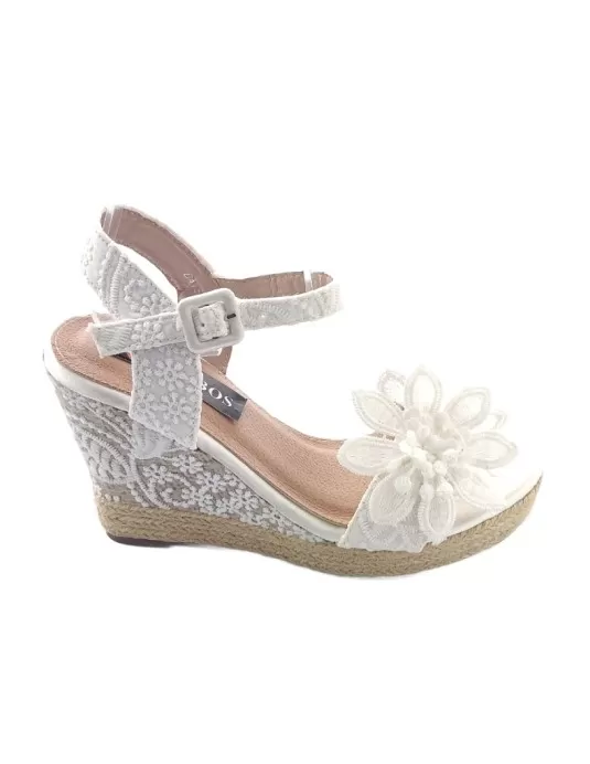 Sandalia cuña esparto para novias color blanco - Timbos zapatos