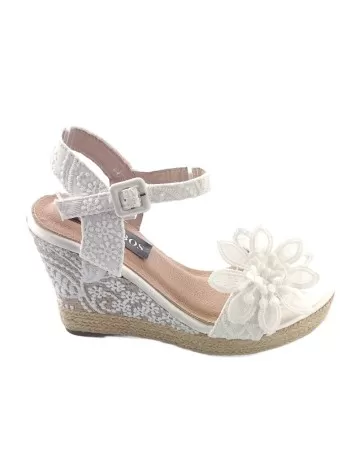 Sandalia cuña esparto para novias color blanco - Timbos zapatos