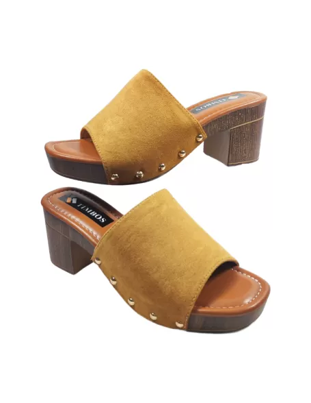 Zueco de madera en color Camel- Timbos Zapatos