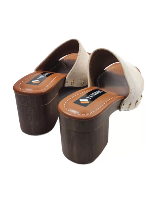 Zueco de madera en color Beige - Timbos Zapatos