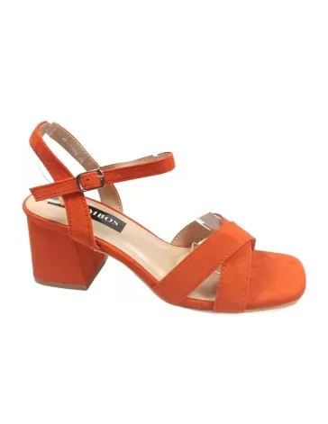 Sandalia de tacón ancho en color naranja - Timbos Zapatos