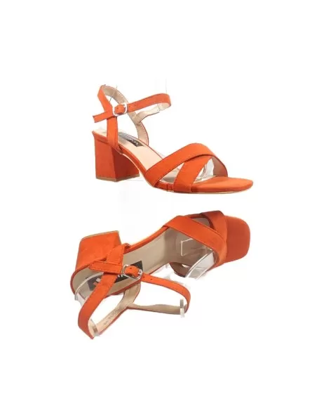 Sandalia de tacón ancho en color naranja - Timbos Zapatos