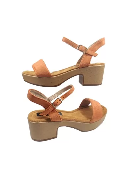 Sandalia de tacón de madera en color Naranja - Timbos Zapatos
