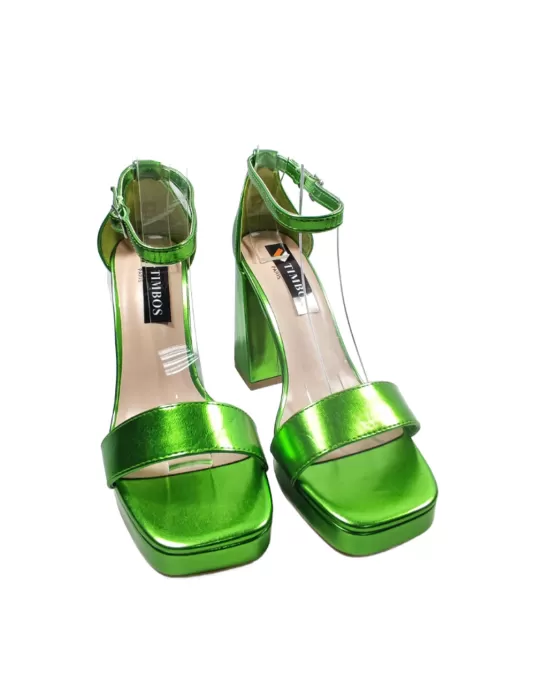 Sandalia de tacón y plataforma en color verde - Timbos Zapatos