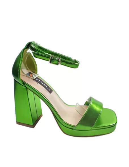 Sandalia de tacón y plataforma en color verde - Timbos Zapatos