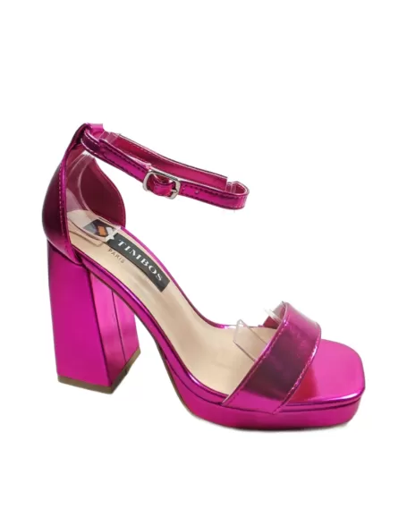 Sandalia de tacón y plataforma en color fucsia- Timbos Zapatos