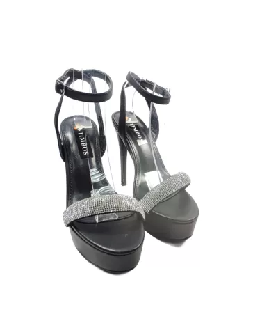 Sandalia de fiesta con tacón y plataforma en negro - Timbos Zapatos