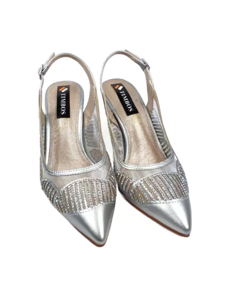 sandalia tacón fino fiesta de mujer en plata - Timbos Zapatos