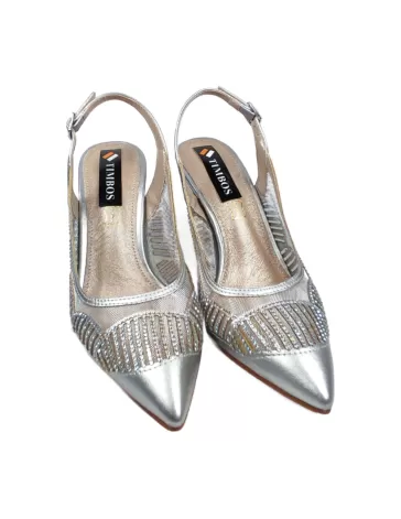 sandalia tacón fino fiesta de mujer en plata - Timbos Zapatos