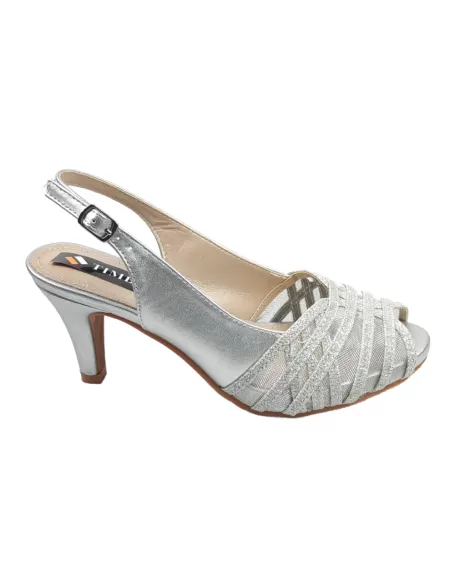 sandalia tacón fiesta de mujer en Plata - Timbos Zapatos