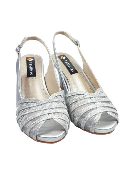 sandalia tacón fiesta de mujer en Plata - Timbos Zapatos