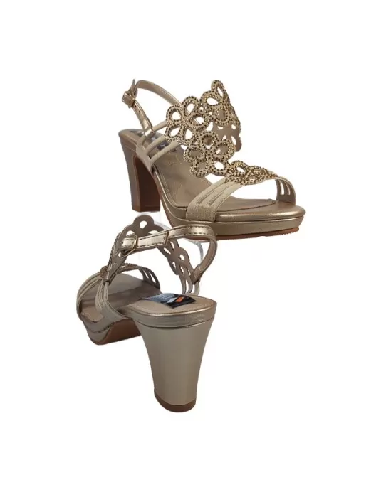 Sandalia Taupe de fiesta con tacón ancho - Timbos Zapatos