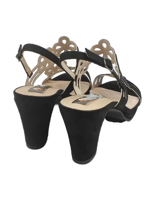 Sandalia de fiesta negra con tacón ancho - Timbos Zapatos
