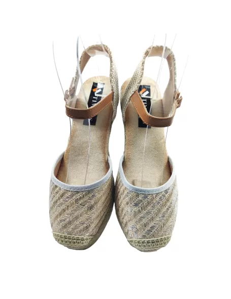 Sandalia cuña y plataforma de esparto color plata - Timbos Zapatos