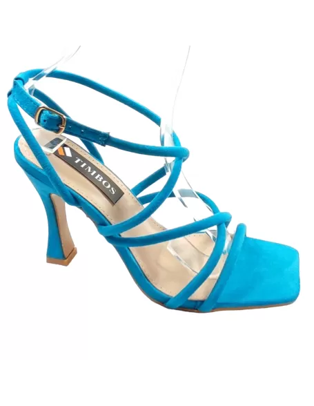 Sandalia de tacón en color Celeste - Timbos Zapatos