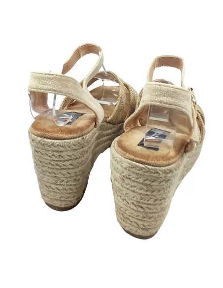 Sandalia plataforma y cuña de esparto color beige - Timbos Zapatos
